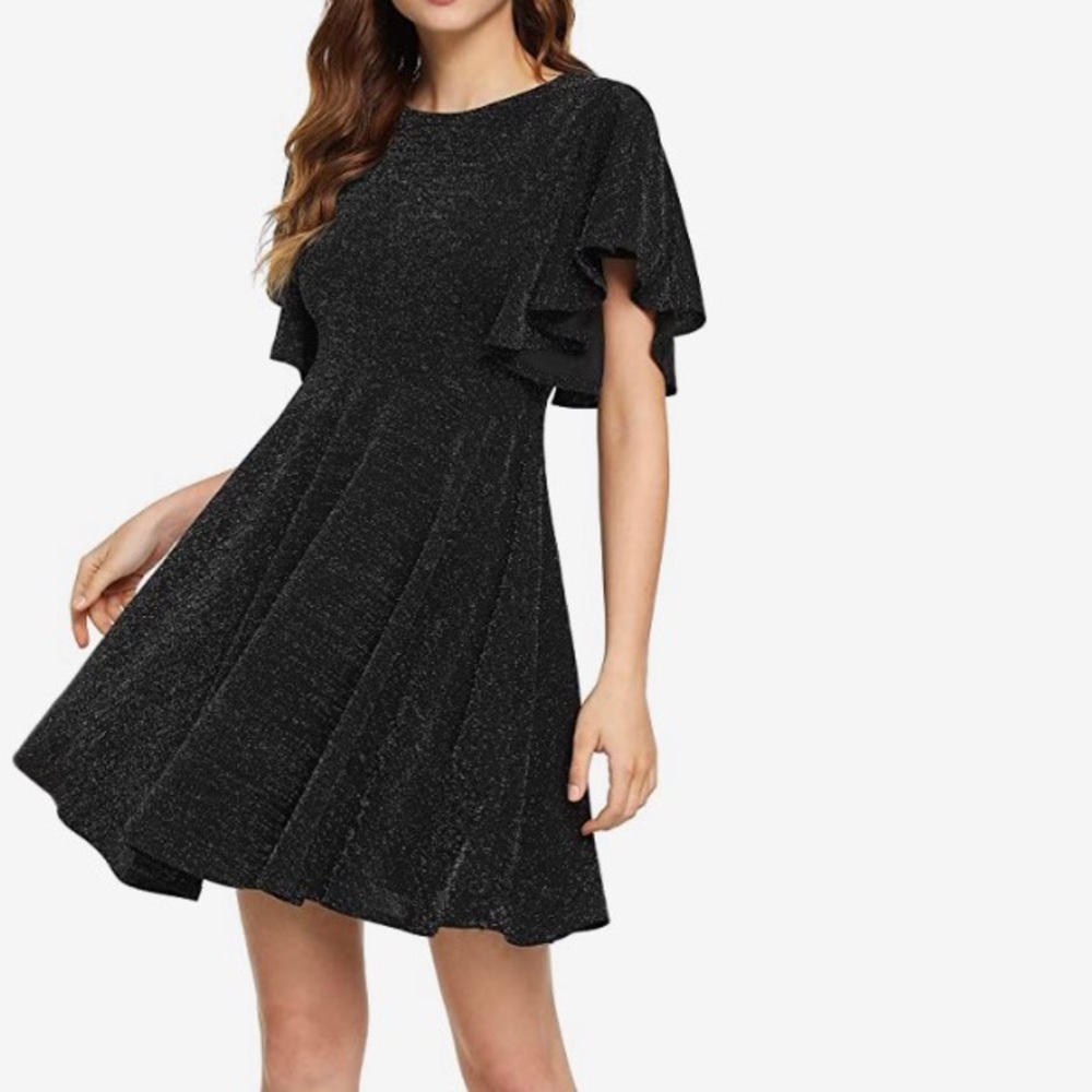 NWOT Glitter Ruffle Short Sleeve High Waist A Line Formal Cocktail Dresses
